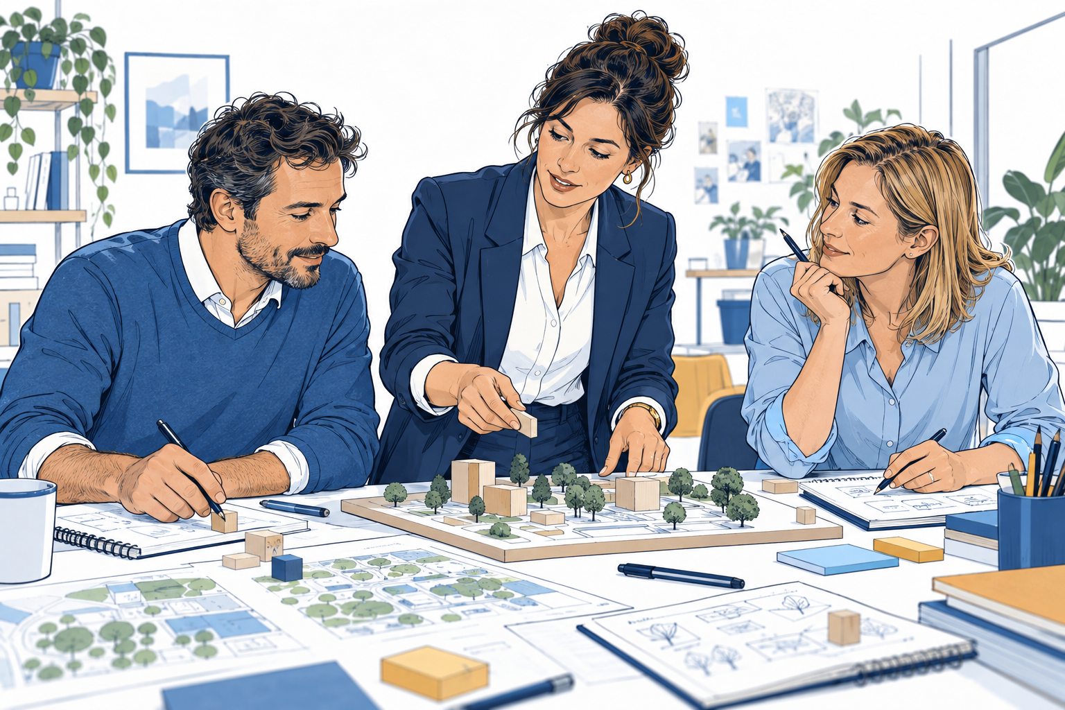 Ilustración de profesionales aprendiendo y desarrollando su autonomía en el trabajo
